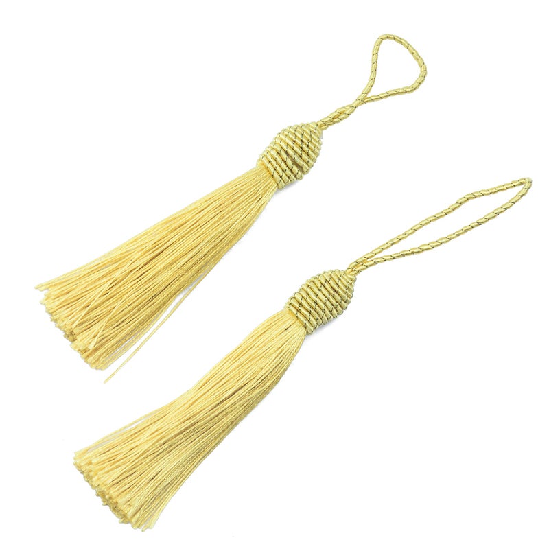 Makhry 20pcs 15.5cm/6 Inch Silky Floss Bookmark Tassels with 2-Inch Cord Loop and Small Chinese Knot for Jewelry Making  Souvenir  Bookmarks  DIY Craft Accessory (Gold) - Image 1